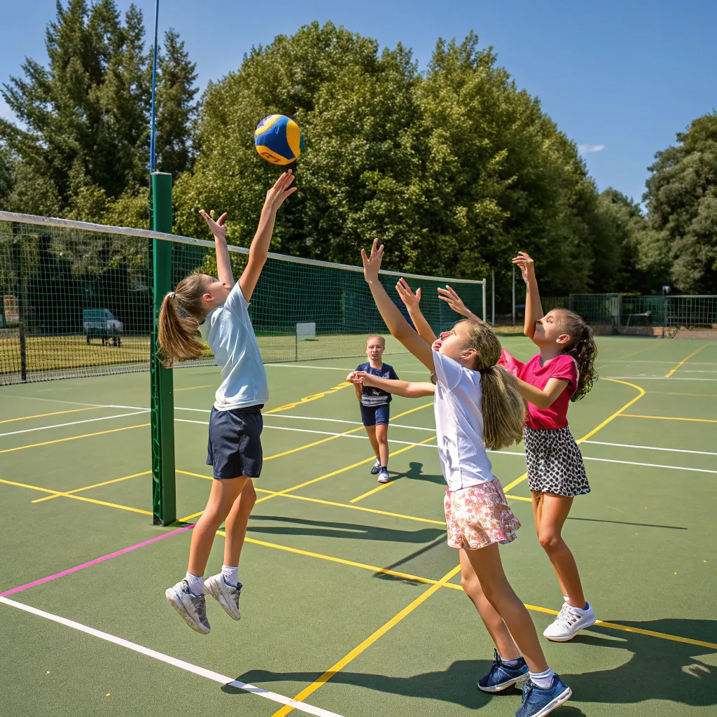Children practicing volleyball